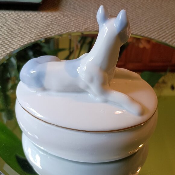 Boxer Great Dane Lidded Oval Trinket Box Vintage Japan Porcelain Lladro Style - Picture 3 of 7